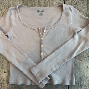 John Galt Ribbed Button-Up Top - Taupe